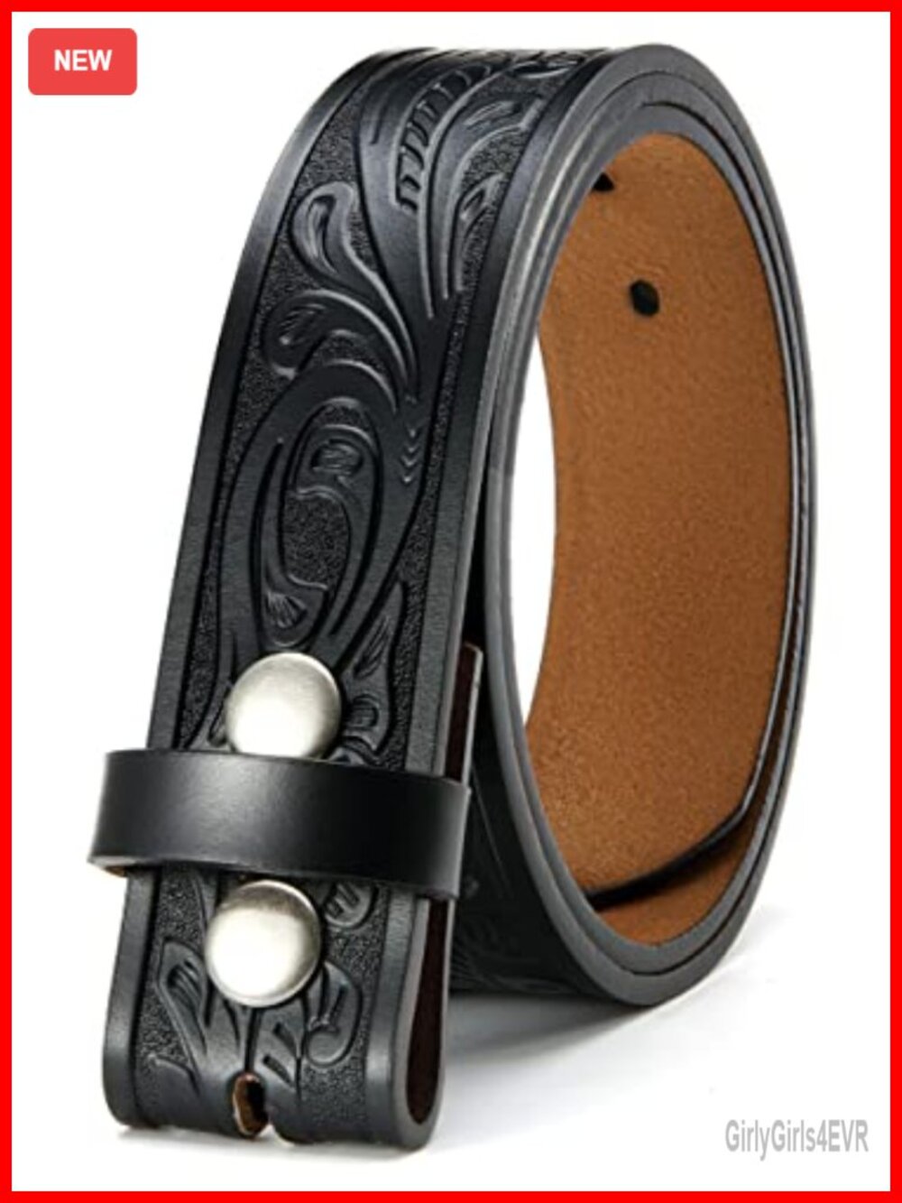 Western Leather Belt Unisex Cowboy Genuine Leather Hand-Tooled Snap Buckle